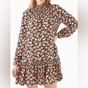 NWT KATE SPADE Floral Long-Sleeve Smocked Dress - Navy & Pink floral print